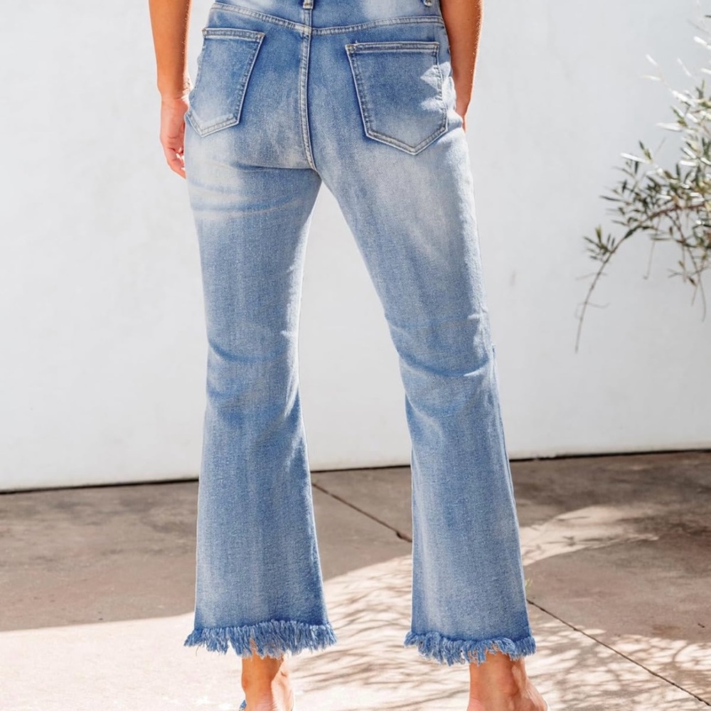 Like New XXL Crop Flare Jeans High Waist Rip Distressed Wide Leg Stretch Raw Hem - Picture 3 of 11